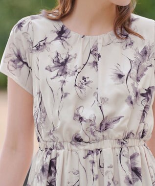 Tiaclasse 【2点セット】ニットボレロ＋花柄ワンピースセット ボルドー×オフホワイト