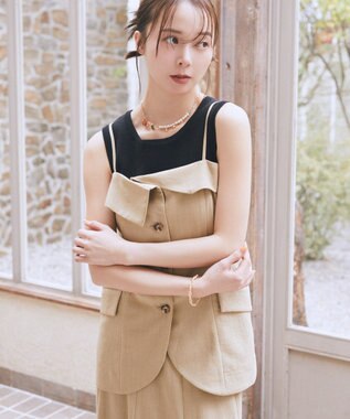 earth music&ecology 【セットアップ対応】フラップボタンビスチェ Light Beige