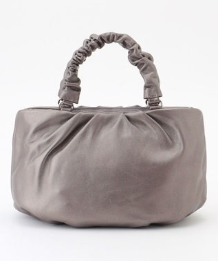 LA BAGAGERIE シープレザー ギャザーハンドル2wayラウンドトートバッグ ガンメタリック