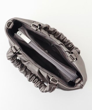 LA BAGAGERIE シープレザー ギャザーハンドル2wayラウンドトートバッグ ガンメタリック