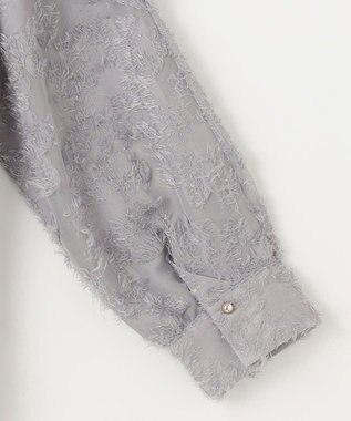 Feroux 【洗える】ジャカードフリルブラウス スカイブルー系