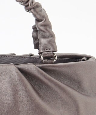 LA BAGAGERIE シープレザー ギャザーハンドル2wayラウンドトートバッグ ガンメタリック