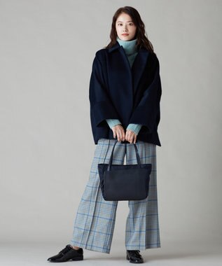 Y'SACCS ナイロン×レザー　スクエアトートバッグ Sサイズ ネイビー