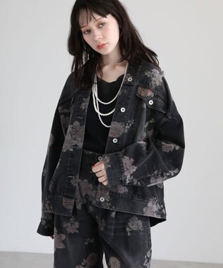 Green Parks ・SUGAR SPOON フラワーptオーバーGジャン Black