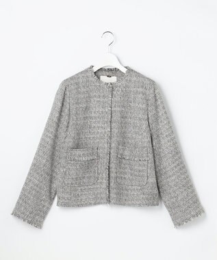 自由区 L 【17号サイズまで展開・カタログ掲載】ライトミックスツイード ジャケット グレー