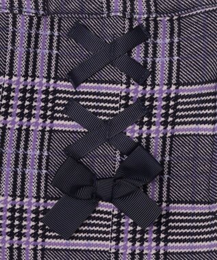 ANY KIDS レースアップ 裏シャギーワイドパンツ ブラック×チェック