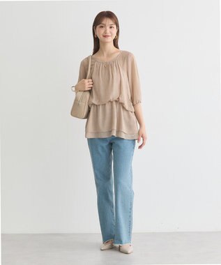 earth music&ecology レイヤードライクドット柄ブラウス Light Beige