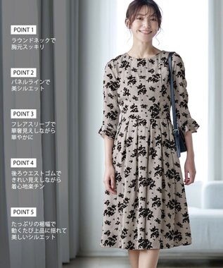 Tiaclasse 【安田美沙子さん着用・洗える】フラワーフロッキーワンピース グレージュ