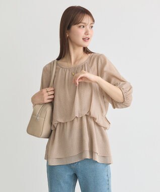 earth music&ecology レイヤードライクドット柄ブラウス Light Beige