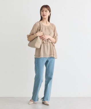 earth music&ecology レイヤードライクドット柄ブラウス Light Beige