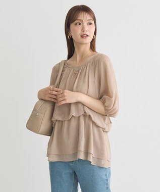 earth music&ecology レイヤードライクドット柄ブラウス Light Beige