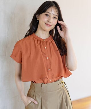 ANY SIS L 【洗える】バンドカラーレイヤード ブラウス テラコッタ