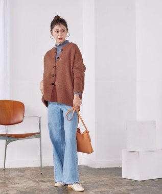 Tiaclasse 【洗える】クルーネックメランジカーディガン オレンジ