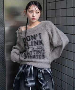 WEGO シャギー2WAYグラフィックワンショルニット グレー