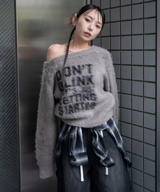 WEGO シャギー2WAYグラフィックワンショルニット グレー