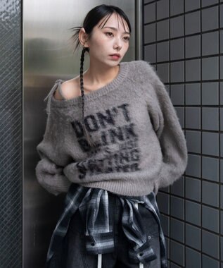 WEGO シャギー2WAYグラフィックワンショルニット グレー