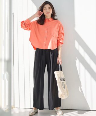 ANY 【手洗い可能】ヨーロピアンリネンシャツブラウス オレンジ