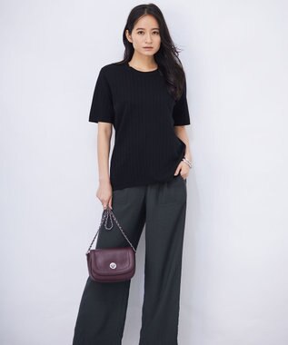 ICB 【洗える】 ストライプパターン ニットトップス ブラック系