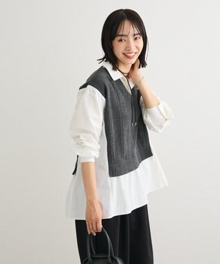 Green Parks カットモールドッキングシャツチュニック Charcoal Gray