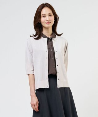 J.PRESS LADIES COTTON ACETATE DRY クルーネック カーディガン グレージュ系