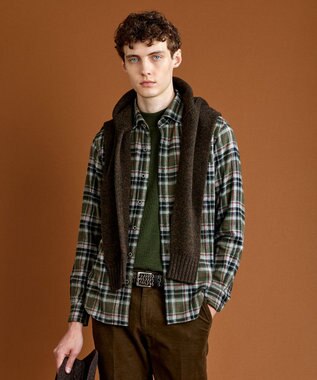 JOSEPH ABBOUD 【キングサイズ・柔らかな肌触り/暖かい】 ラフィーコットンフランネルシャツ カーキ系4