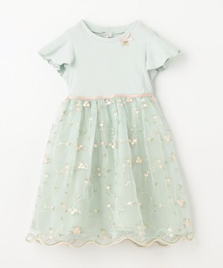 ANY KIDS 刺繍チュールガーリー ワンピース エメラルドグリーン