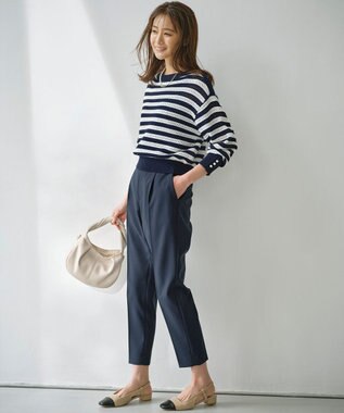 組曲 編地切替ドルマンプルオーバー ニット ネイビー×オフ系1