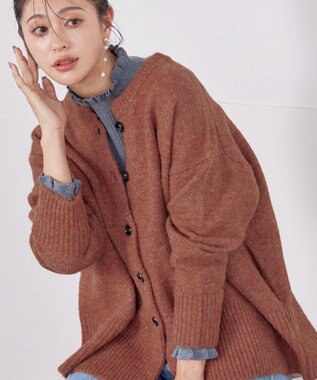 Tiaclasse 【洗える】クルーネックメランジカーディガン オレンジ