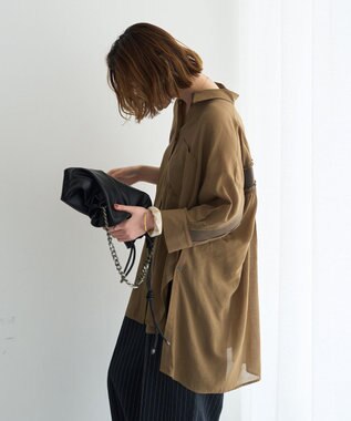 YECCA VECCA リブMIXシアーオーバーシャツ Dark Beige