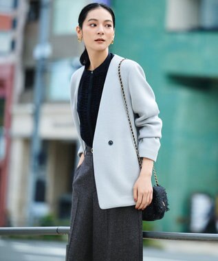 ICB L 【洗える】コンパクトWフェイス ノーカラージャケット ライトグレー系