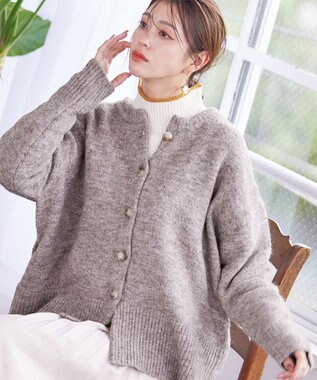 Tiaclasse 【洗える】クルーネックメランジカーディガン グレージュ