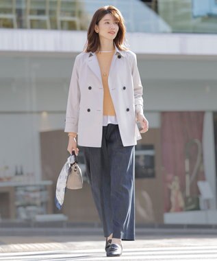 J.PRESS LADIES L 【洗える】セルロースシャンブレー ワイド パンツ ネイビー系