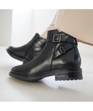 Pointer 本革ベルト付きエンジニアショートブーツ ブラック