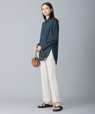 ICB 【洗える】トリアセコットンシアー ロングシャツ パイングリーン系