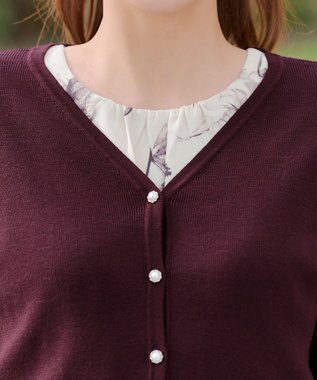 Tiaclasse 【2点セット】ニットボレロ＋花柄ワンピースセット ボルドー×オフホワイト