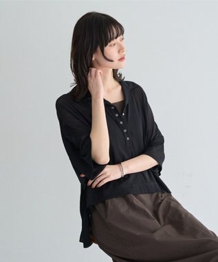 YECCA VECCA 【2点SET】シアーポロシャツ×キャミワンピース Black