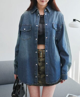 WEGO デニムウエスタンBIGシャツ デニム中濃色