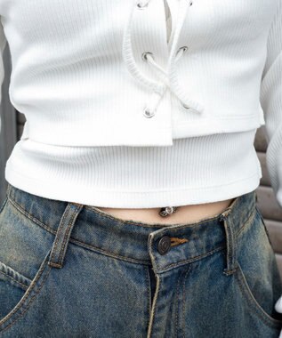 WEGO レイヤード風レースアップトップス ホワイト