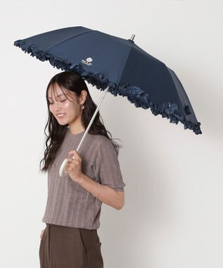 MOONBAT 【一級遮光/晴雨兼用/遮熱/UV】PAUL&JOE ACCESSOIRES(ポール & ジョー)晴雨兼用日傘 クリザンテームワンポイントフリル ネイビーブルー