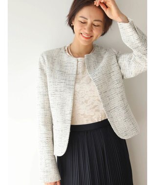 Green Parks ｅｆ－ｄｅ　ツィード調ノーカラージャケット Off White