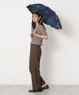 MOONBAT 【一級遮光/晴雨兼用/遮熱/UV】PAUL&JOE ACCESSOIRES(ポール & ジョー)晴雨兼用日傘 クリザンテームワンポイントフリル ネイビーブルー