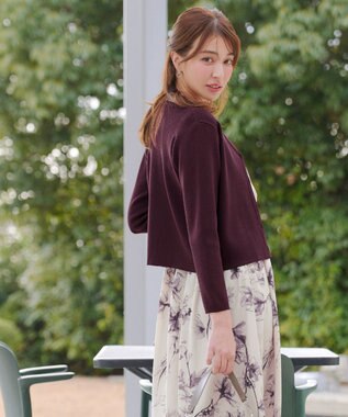 Tiaclasse 【2点セット】ニットボレロ＋花柄ワンピースセット ボルドー×オフホワイト