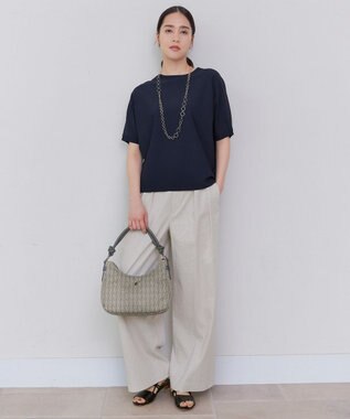 自由区 【WEB限定カラーあり・接触冷感・UVカット】クレープストレッチドルマン ニット ネイビー