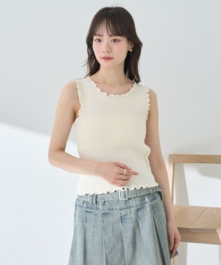 earth music&ecology フリルニットタンクトップ Ivory