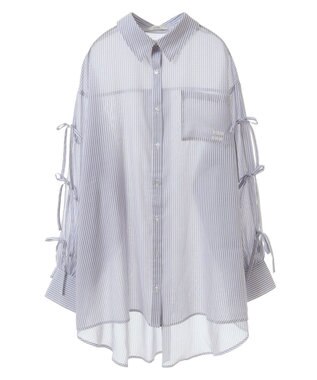 earth music&ecology 袖スリットリボンロングシャツ Navy