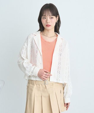 earth music&ecology フリルニットタンクトップ Pink Orange