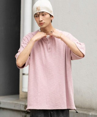 WEGO 【ユニセックス着用ITEM/MLサイズ展開】スラブヘンリーネックT（SS） ピンク