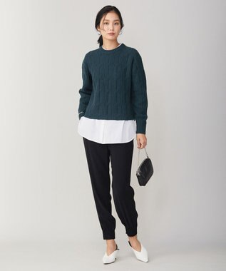 ICB L 【洗える】 ソフトカシミヤミックス 幾何学柄ニット パイングリーン系