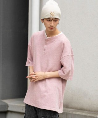 WEGO 【ユニセックス着用ITEM/MLサイズ展開】スラブヘンリーネックT（SS） ピンク