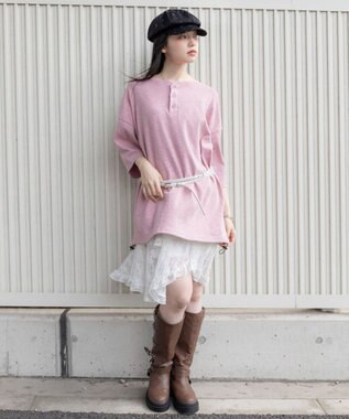 WEGO 【ユニセックス着用ITEM/MLサイズ展開】スラブヘンリーネックT（SS） ピンク